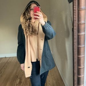 Mackintosh Men's lambs wool double coat hooded grey tan size 34 / extra small